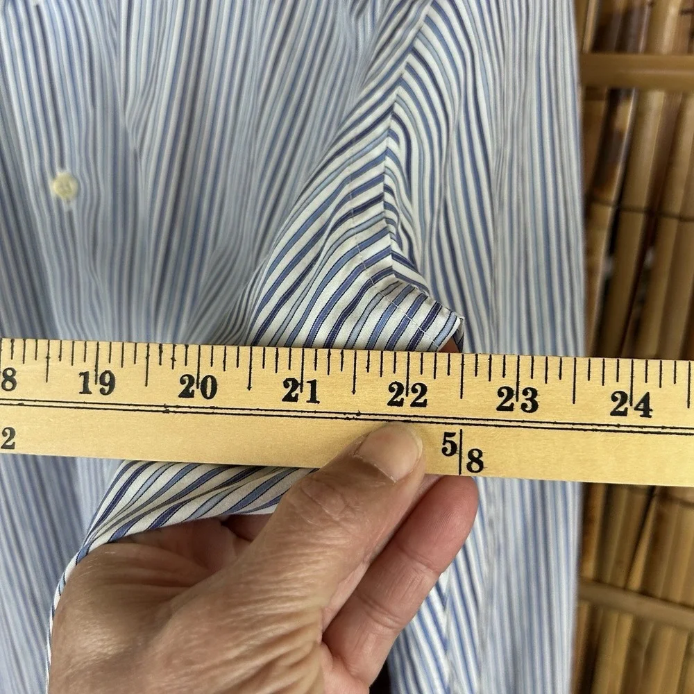 David‎ Donahue Trim Fit Men's Dress Shirt Long Sleeve Blue White 16.5 - 34/35